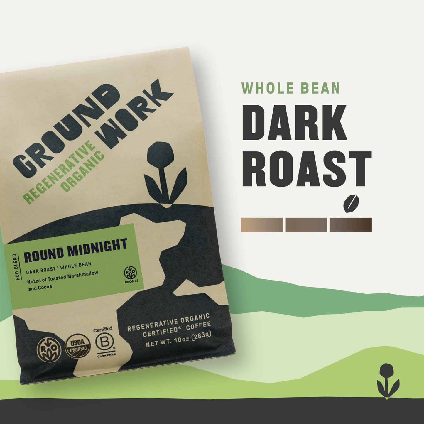 GROUNDWORK COFFEE CO Organic Regenerative Round Midnight Whole Bean Coffee, 10 OZ