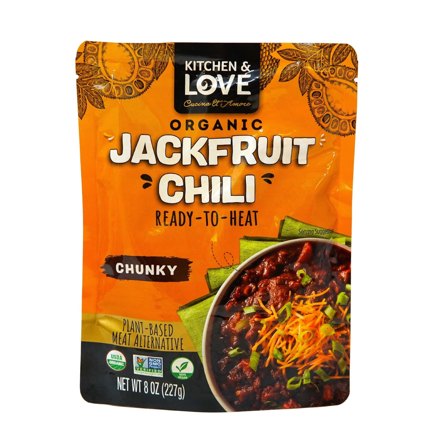 Kitchen & Love Jackfruit Chunky Chili, Organic, Fully Cooked, Versatile Plant Based Meat Alternative, Gluten Free, Ready In 90 S