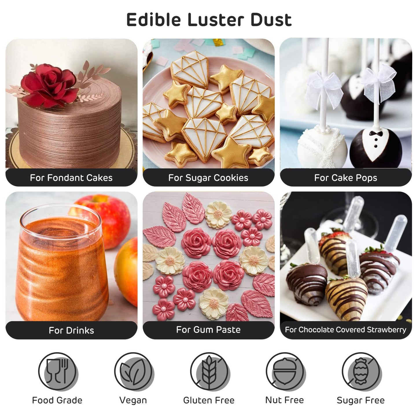Nomeca Edible Luster Dust, Food Grade Metallic Shimmer Powder, 8g, Black