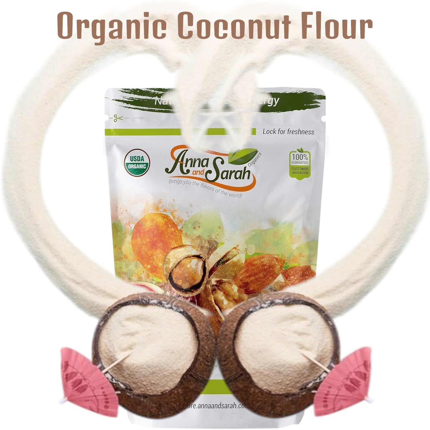 Anna And Sarah 64 Oz Organic Coconut Flour, Kosher, Gluten Free, Halal, Non Gmo, Vegan, Keto Friendly, In Resealable Bag 4 Lbs