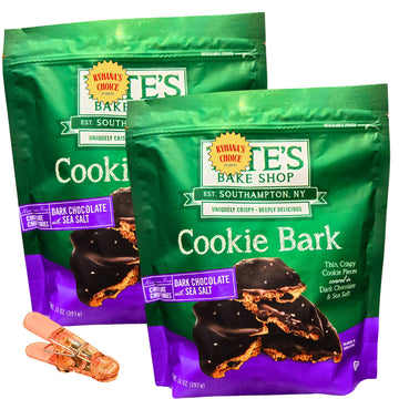 The Bake Shop Dark Chocolate Sea Salt Cookie Bark, 14 oz, Pack of 2 with Bonus Bag Sealer Clip by RH940