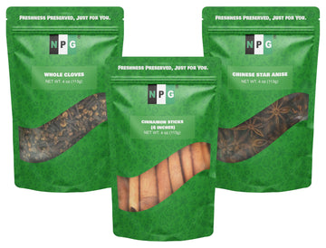 NPG Whole Cloves, Star Anise, and Cinnamon Sticks, 4 Oz Each (Pack of 3), All-Natural, No Preservatives, Perfect for Baking, Coo