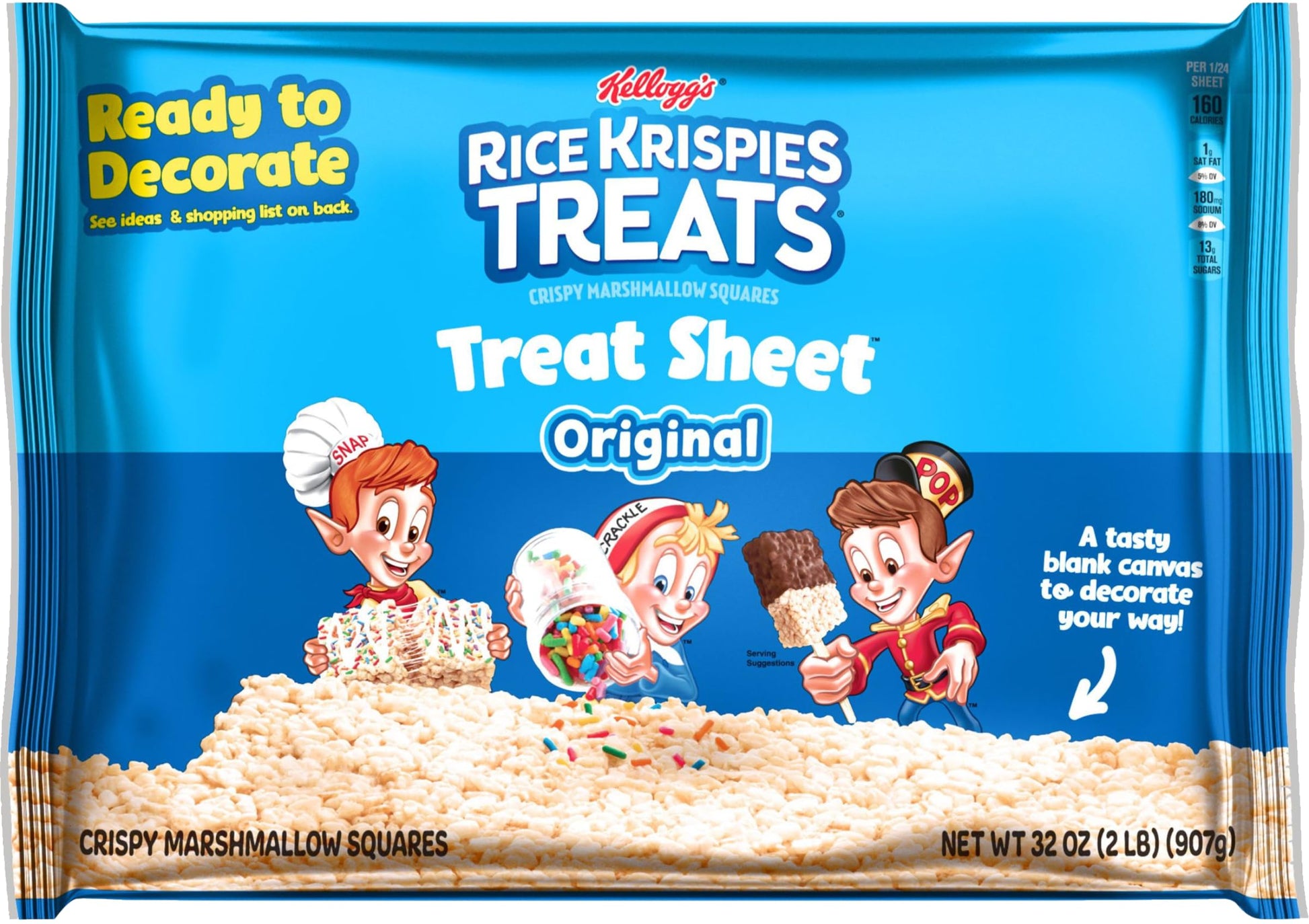 32oz Kellogg's Rice Krispies Treats Original Fun Sheet, Crispy Marshmallow, Large, Pack of 1