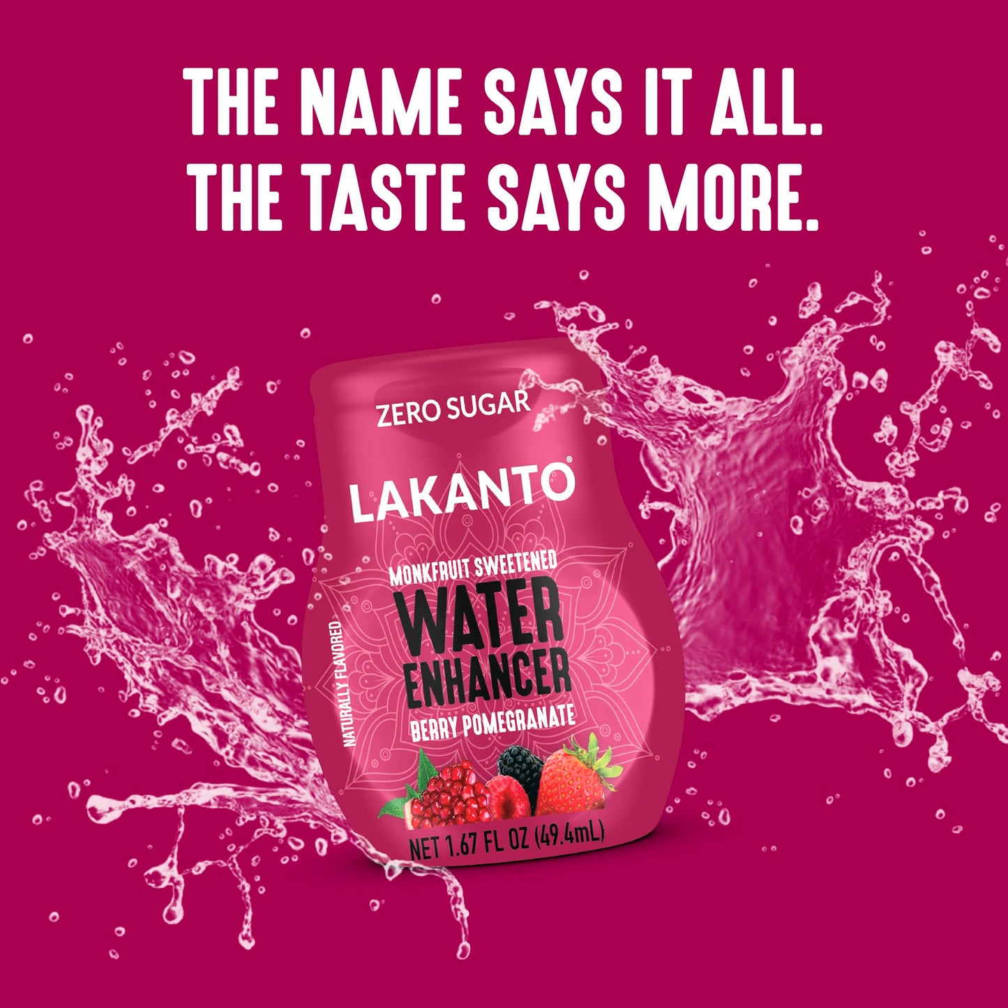 Lakanto Sugar Free Water Enhancer - Sweetened With Monk Fruit Sweetener And Erythritol, On The Go Liquid H2O Hydration, Zero Sugar, Naturally Flavored - Berry Pomegranate (1.67 Fl Oz - Pack Of 6)