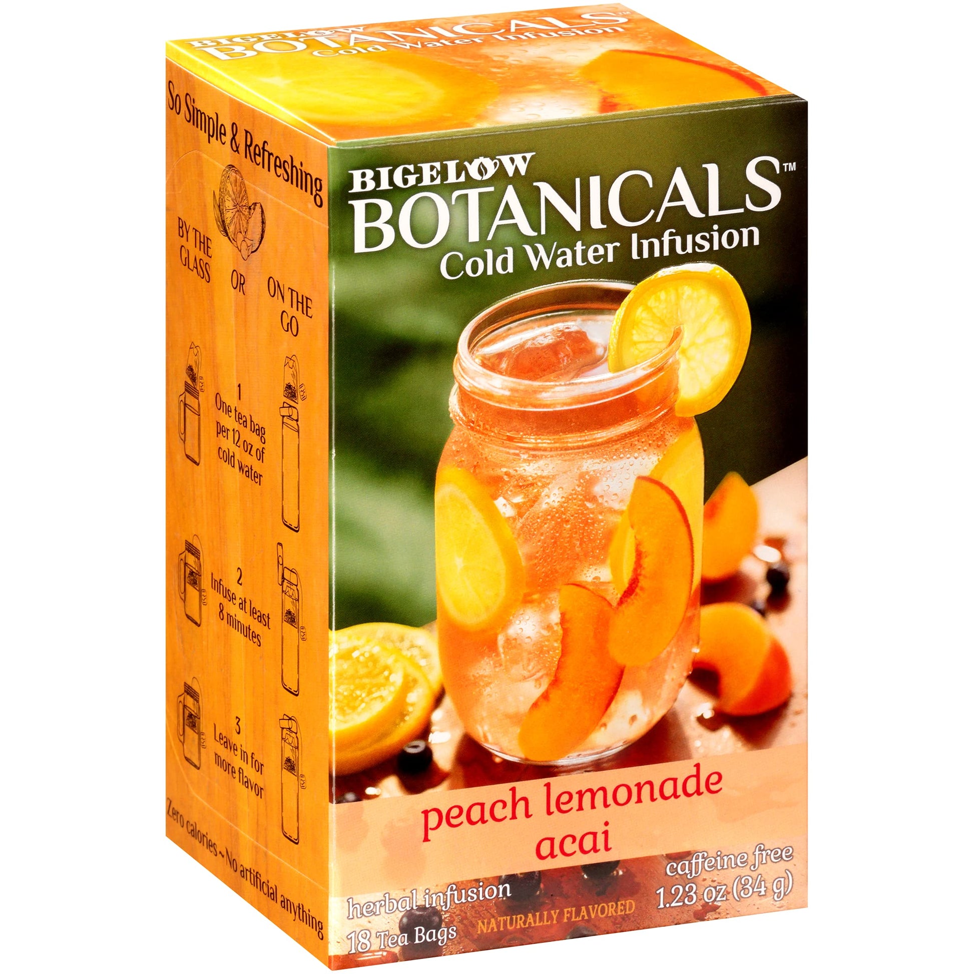 Bigelow Tea Cold Water Infusion Peach Lemonade Herbal Tea, Caffeine Free, 18 Count Box (Pack of 6), Model 39005