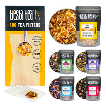 Tiesta Tea Loose Leaf Starter Kit - 104 Piece Set with Black, Green, Herbal Tea Samples & Eco-Friendly Filters, Model 800023