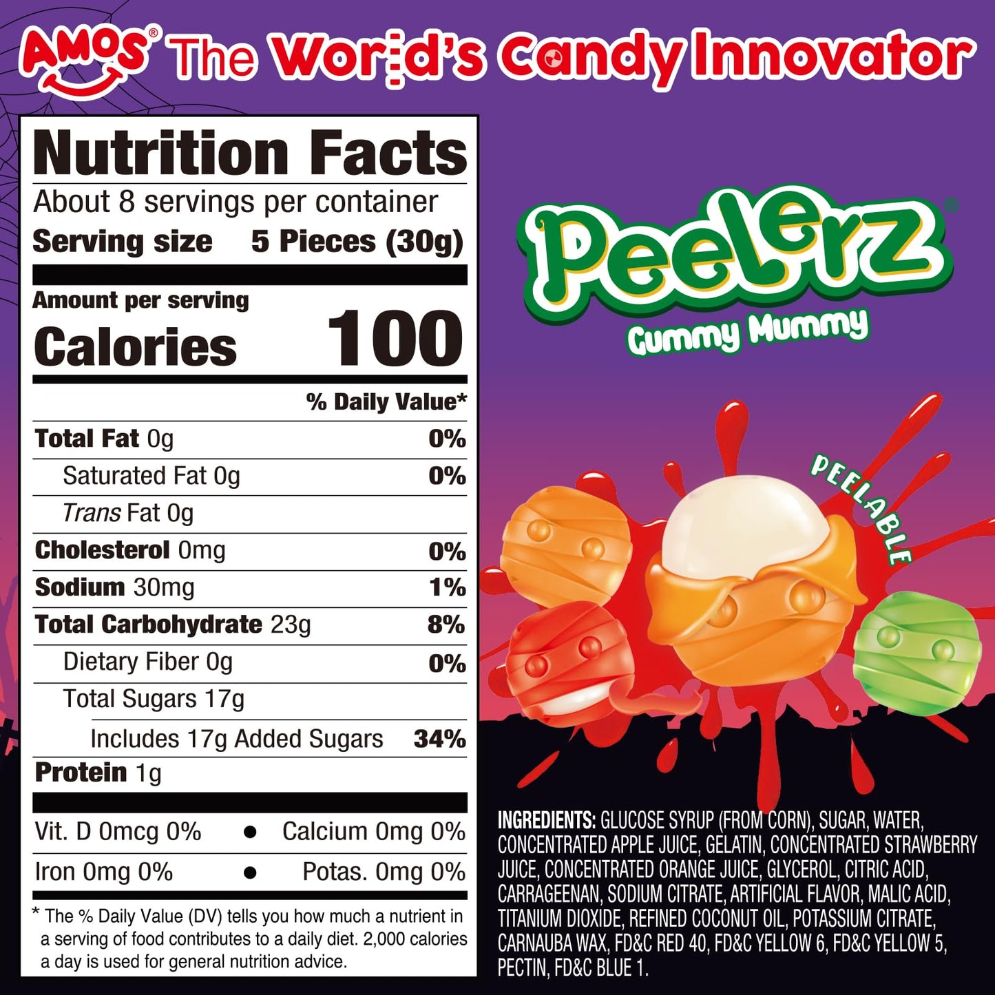AMOS Halloween Peelerz 4D Mummy Gummies Candy Halloween Candy  for Kids  Trick or Treat  Parties  School Events & Movie Nights  Individually Wrapped Bulk Gummy Snacks  240g (8.47oz) Pack