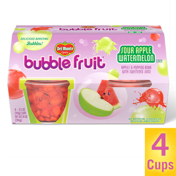 Del Monte Bubble Fruit Sour Apple Watermelon, 3.5 Oz, Pack of 4, Red
