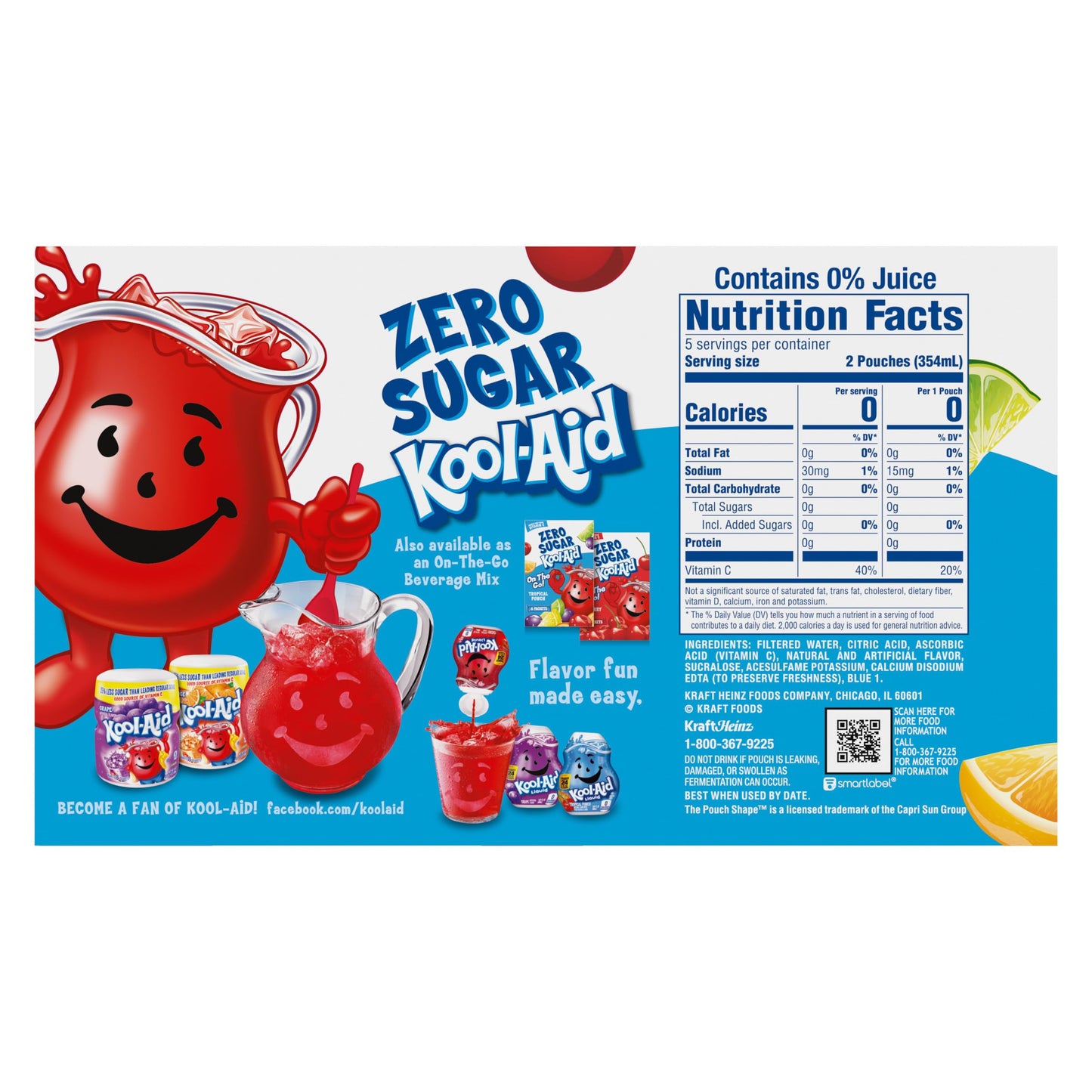 Kool-Aid Jammers Tropical Punch Zero Sugar Artificially Flavored Soft Drink, 10 Ct Box, 6 Fl Oz Pouches