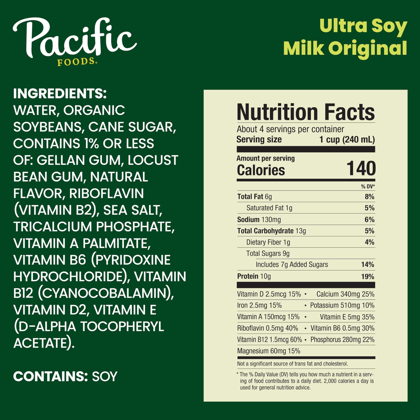 Pacific Foods Original Ultra Soy Milk, Plant Based Milk, 32 oz Carton