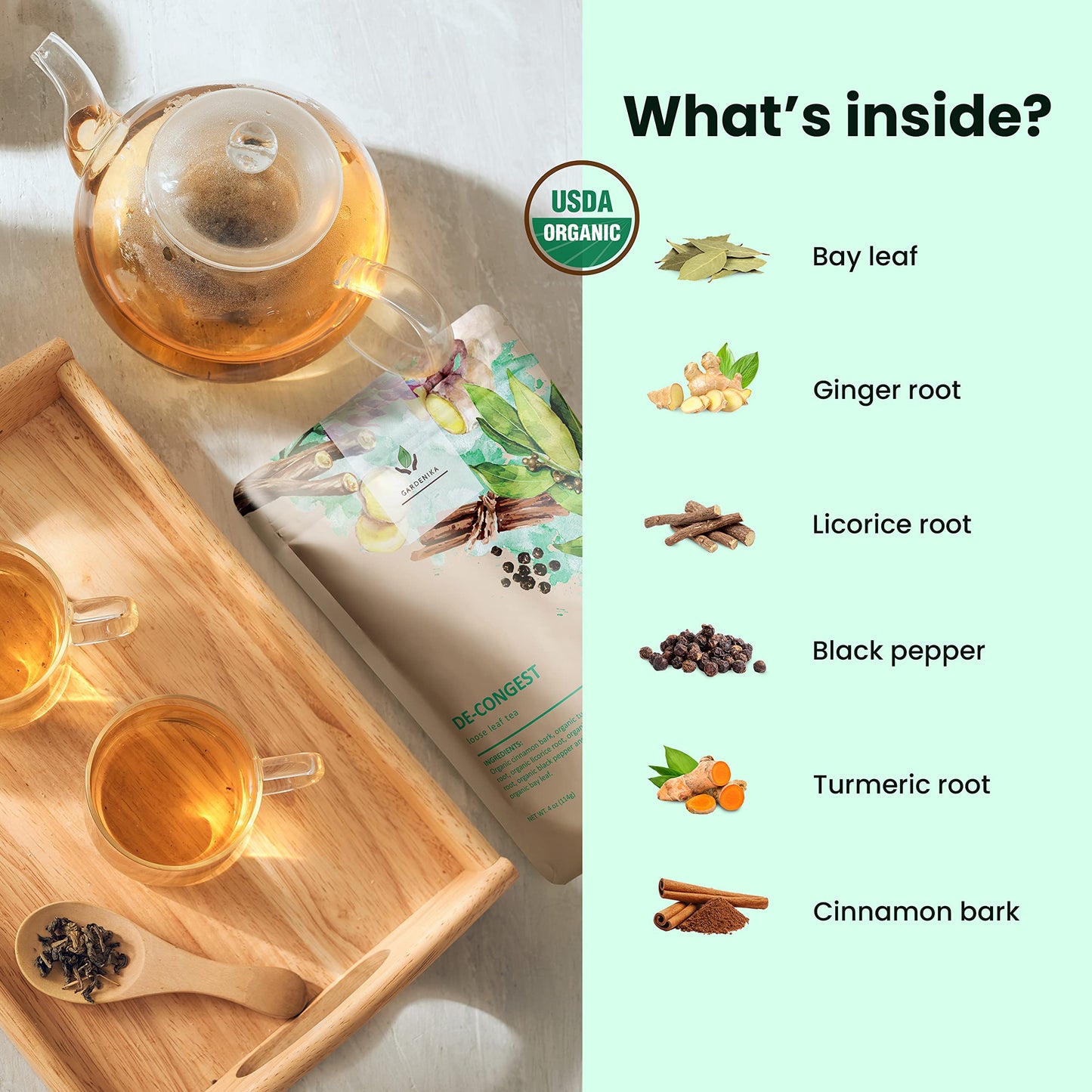 Gardenika Loose Leaf Tea, Organic Herbal Blend with Turmeric, Cinnamon, Ginger - 4 oz, Caffeine-Free