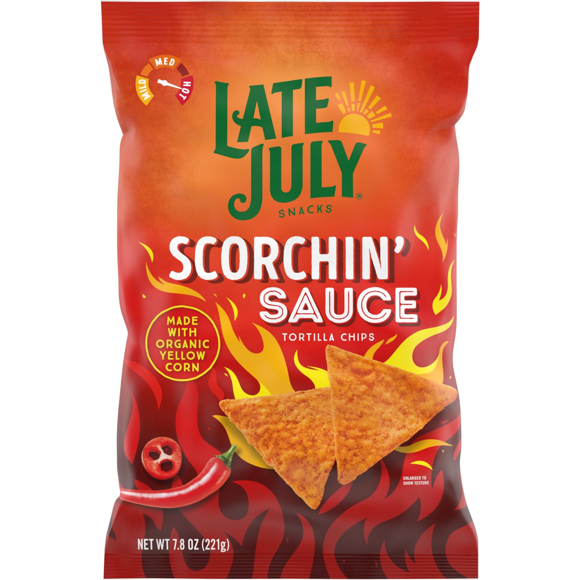 Late July Snacks, Scorchin Sauce Corn Tortilla Chips, 7.8 Oz. Bag