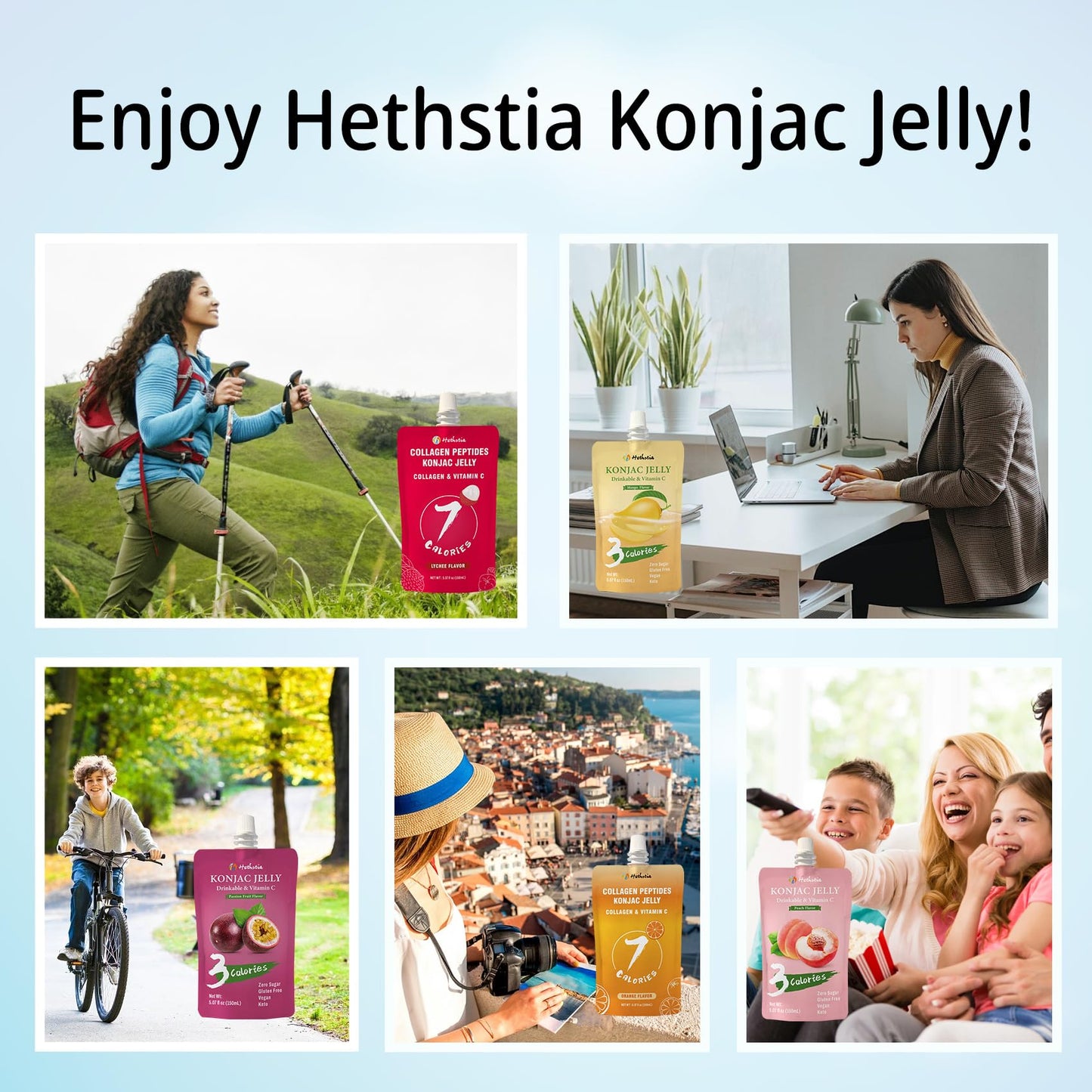 Hethstia Konjac Jelly Drinkable Squeeze Pouch Passion Fruit Flavor, 3 Calories, 10 Packs, 0 Sugar, Vegan, Gluten Free, Keto, Vit