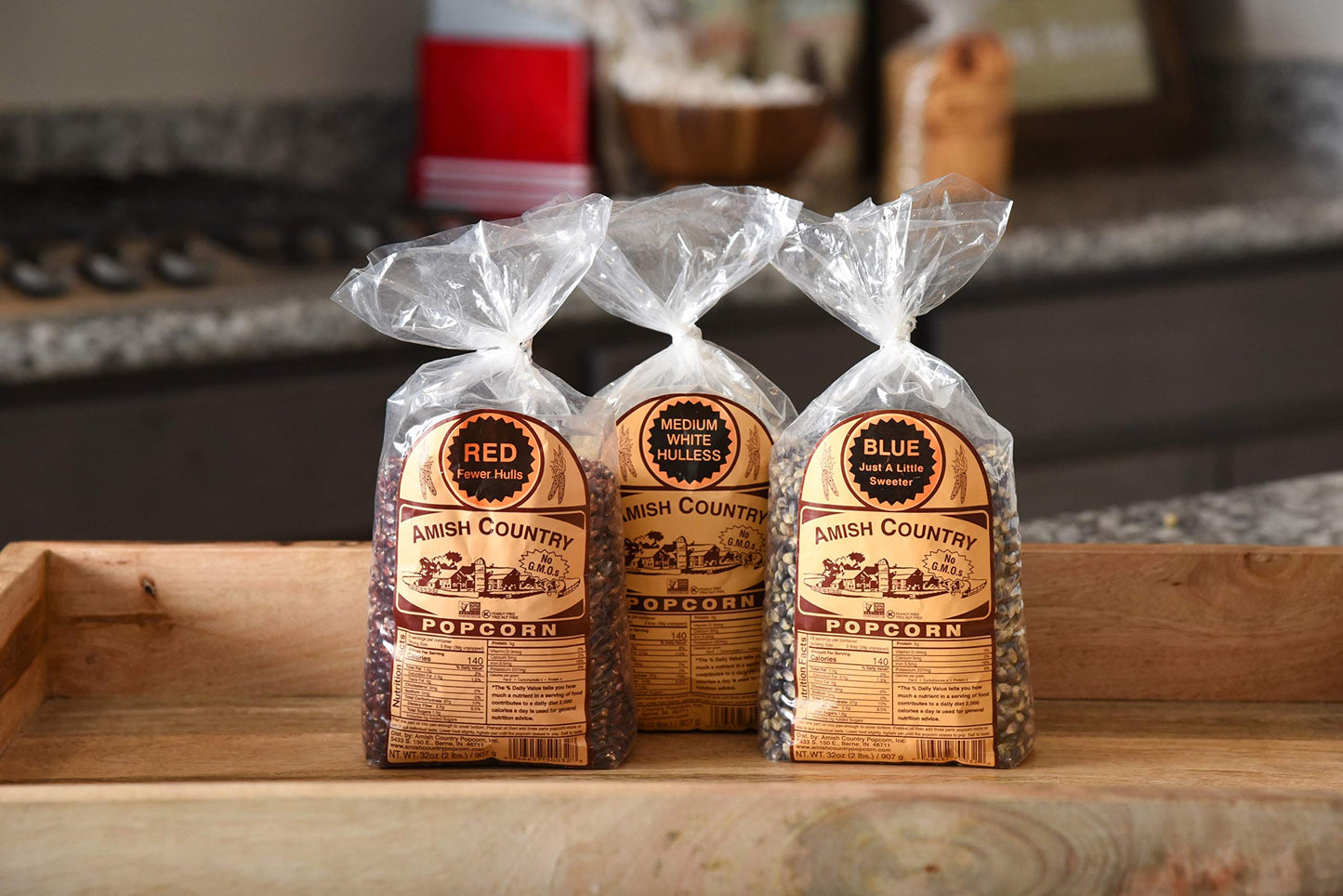 Amish Country Popcorn | 2 Lb Of Red, 2 Lb Of Medium White, & 2 Lb Of Blue Kernels | Old Fashioned, Non-Gmo And Gluten Free
