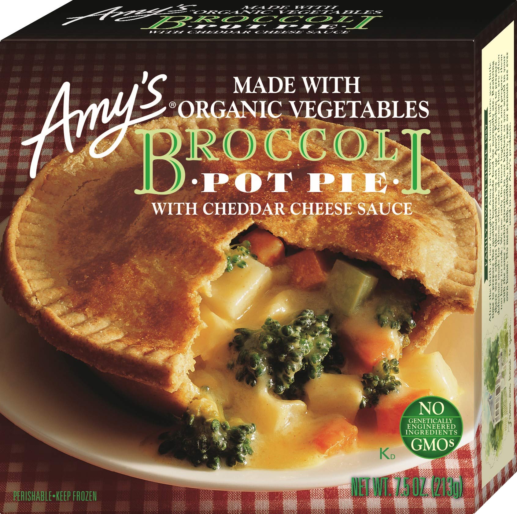 Amys Frozen Meals, Broccoli Pot Pie with Cheddar Cheese Sauce, Made With Organic Vegetables, Microwave Meals 7.5 Oz