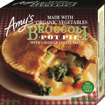 Amys Frozen Meals, Broccoli Pot Pie with Cheddar Cheese Sauce, Made With Organic Vegetables, Microwave Meals 7.5 Oz