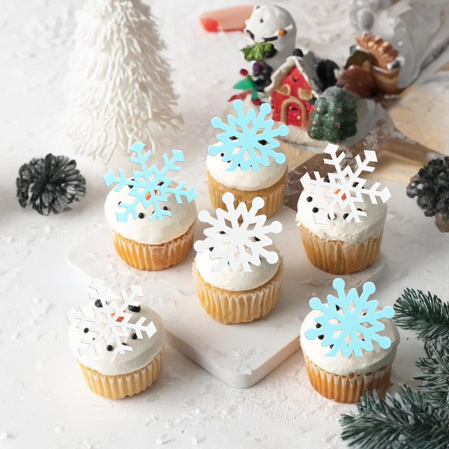 Gyufise 60Pcs Edible Snowflakes Cupcake Toppers - Snowflake Cake Decorations Wafer Paper Sprinkles For Christmas Winter Holiday