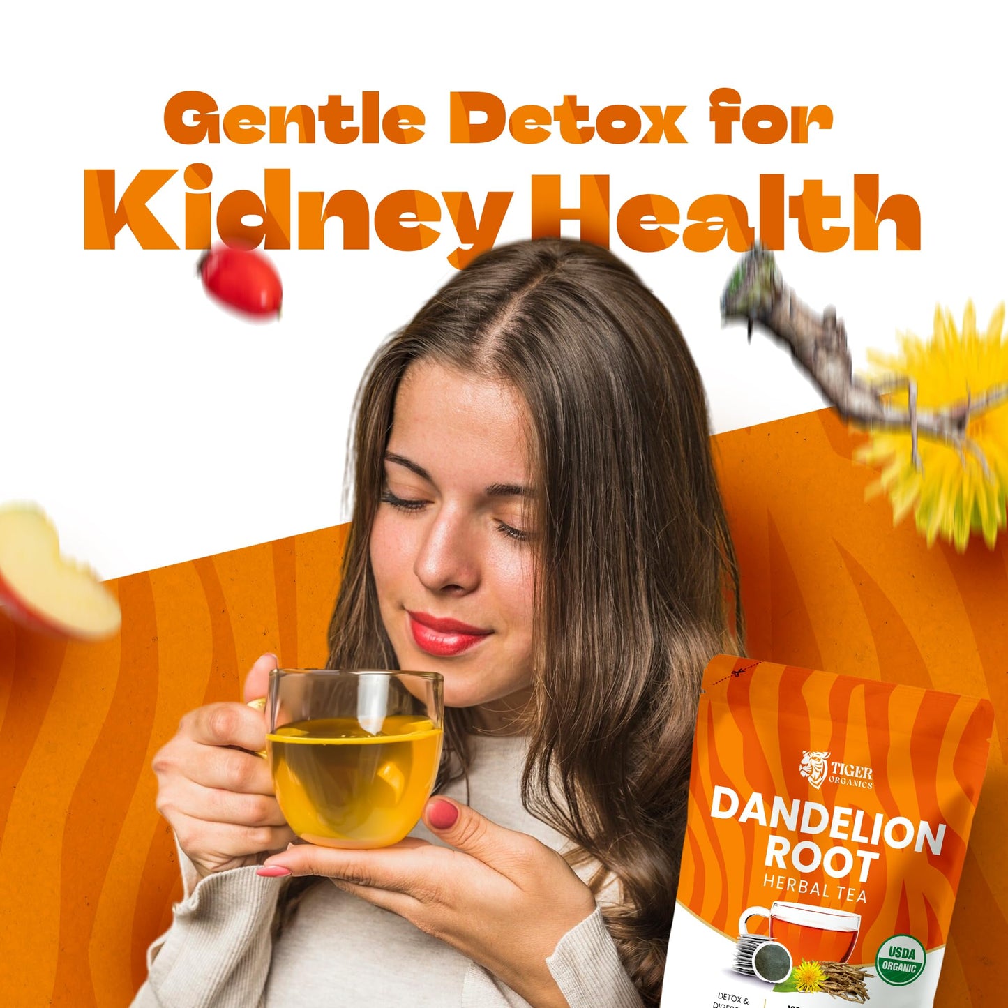 Tiger Organics Dandelion Root Tea - 100 Biodegradable Teabags, Caffeine-Free, USDA Organic Certified, 100 Count