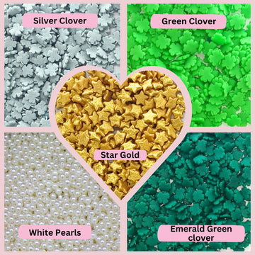 Confect St. Patricks Green & Silver Flower Sprinkles | White Pearl Sprinkles | Gold Star Sprinkles | Edible Sprinkles | Sprinkle