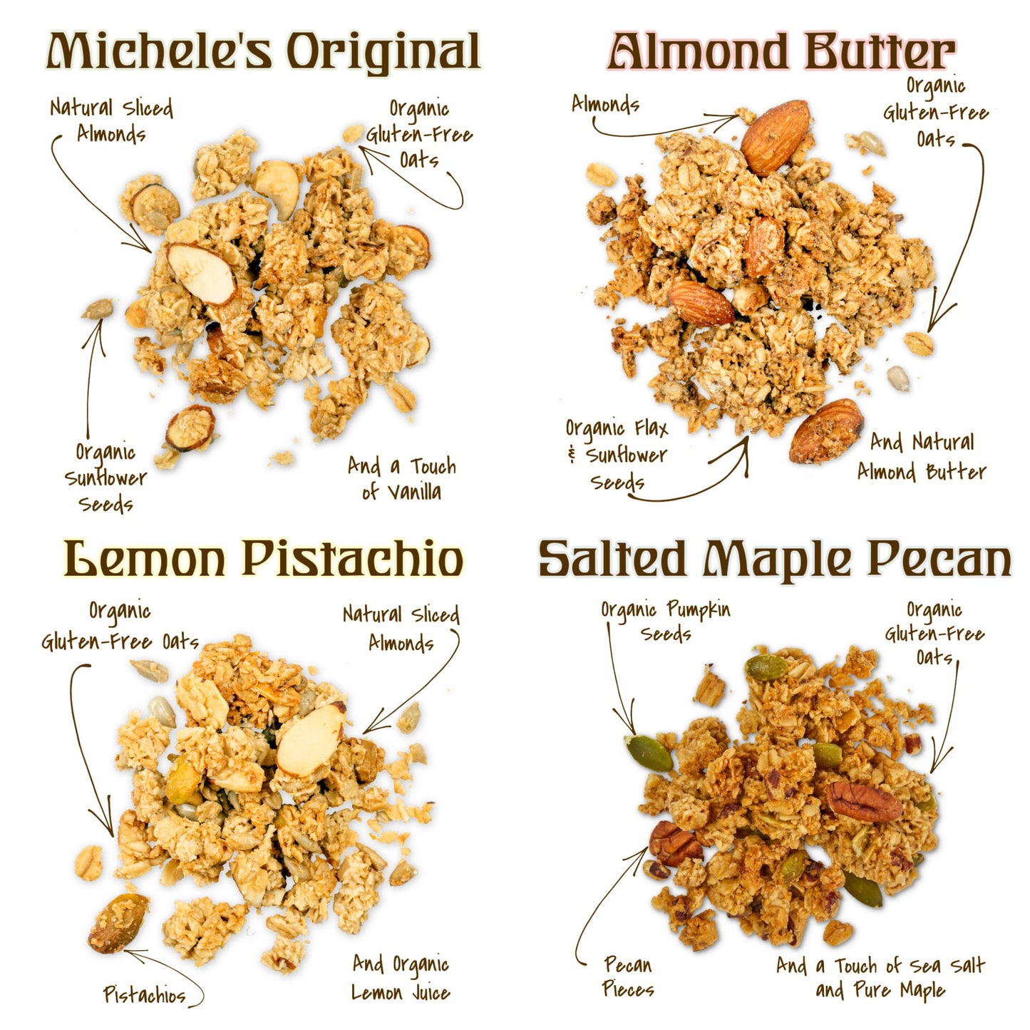 Michele'S Granola Mini Snacks, Variety Granola Snack Packs, Gluten-Free & Non Gmo, 2 Oz Package, Pack Of 4