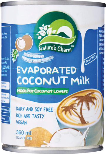 Nature's Charm Evaporated Coconut Milk, 0g Trans Fat, Vegan Friendly, Halal, Dairy Free, Gluten Free, 12.2 Fluid Ounce (Pack of 
