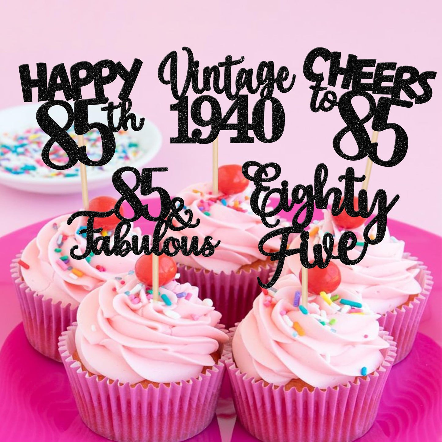 30Pcs Happy 85Th Birthday Cupcake Toppers Glitter Eighty Five Vintage 1938 Cupcake Picks 85 Fabulous Cheers To 85 Years Cake Dec