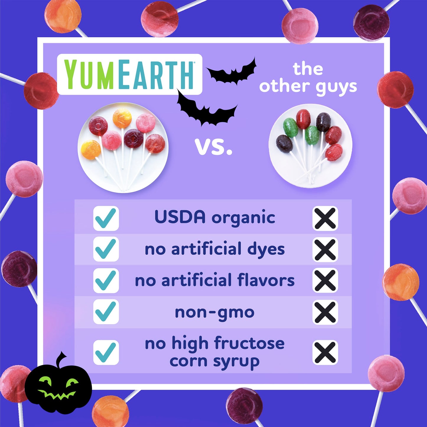 Yumearth Organic Halloween Lollipops - Allergy Friendly (Top 9 Free), No Artificial Dyes Or Flavors, Non Gmo, Gluten Free, Vegan