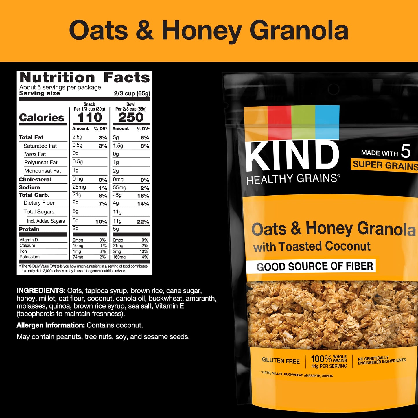KIND Healthy Grains Clusters Oats & Honey, Gluten Free Snacks, 10g Protein, 11oz (Pack of 3)