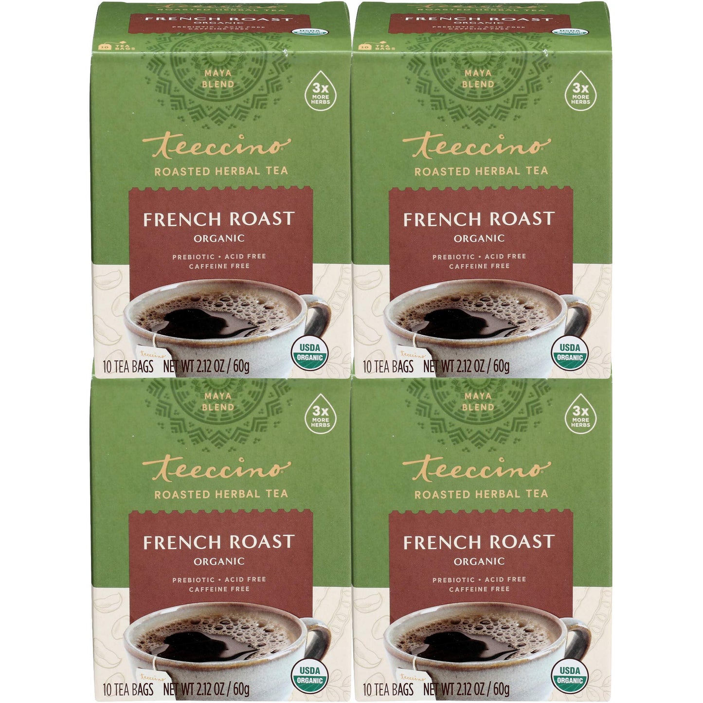 Teeccino Herbal Tea - French Roast, Caffeine-Free Coffee Alternative, 10 Count (Pack of 4)