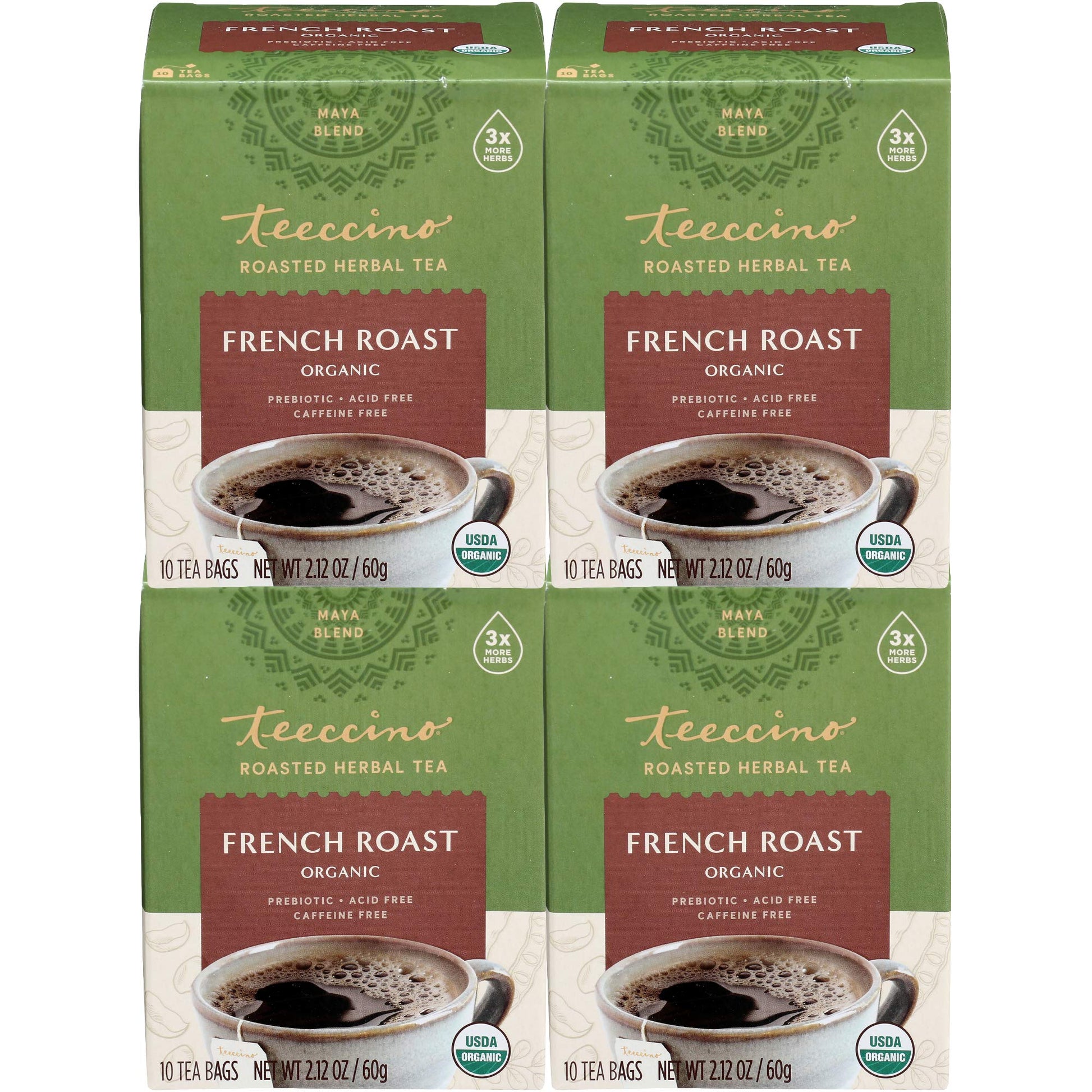 Teeccino Herbal Tea - French Roast, Caffeine-Free Coffee Alternative, 10 Count (Pack of 4)