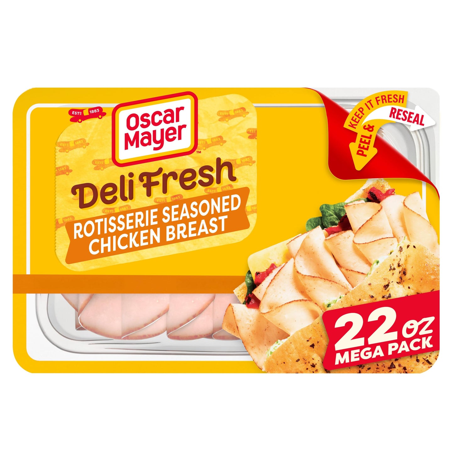 Oscar Mayer Deli Fresh Rotisserie Seasoned Sliced Chicken Breast Deli Lunch Meat Mega Pack, 22 oz Package