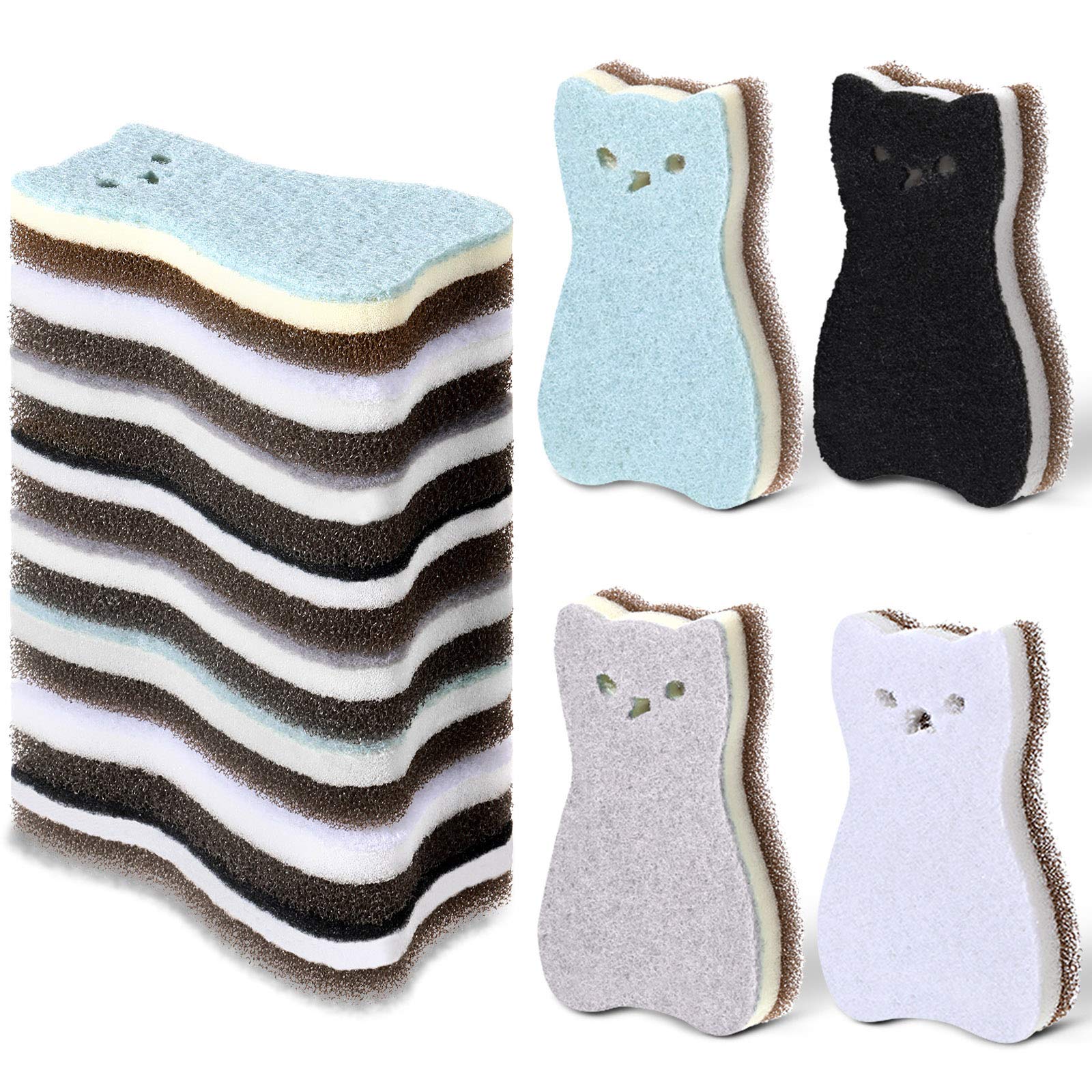 8 Pieces Cat Shape Kitchen Sponge Set Sink Double-Sided Cleaning Dish Sponge For Kitchen, Fruit, Plate, Bathroom, 4 Colors