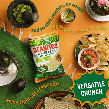 Beanitos White Bean Chips - Hint Of Lime - (6 Pack) 5 Oz Bag - White Bean Tortilla Chips - Vegan Snack With Good Source Of Plant