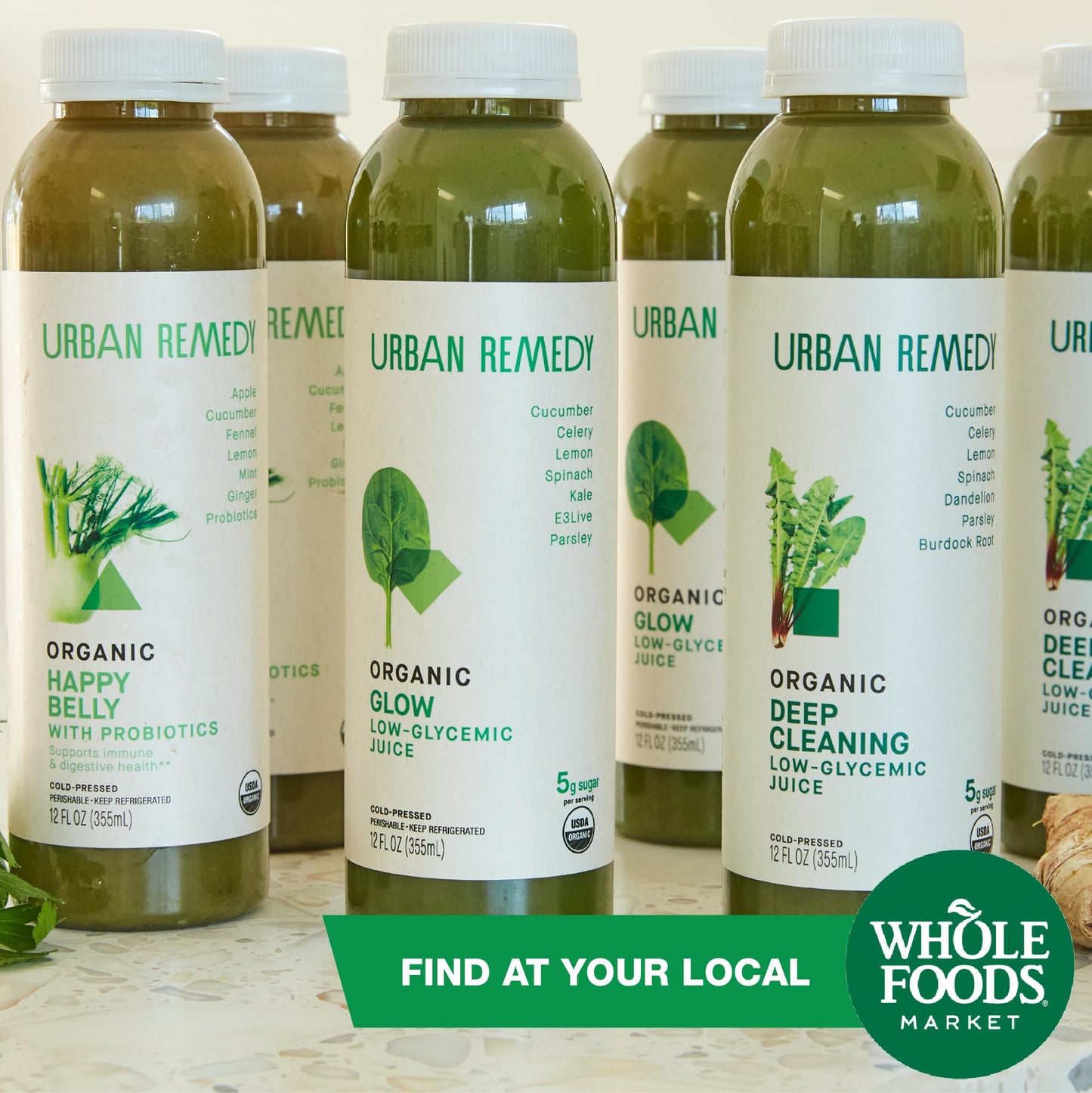 Urban Remedy Glow Organic Green Juice, Cold-Pressed, 12 fl oz, Cucumber, Celery, Kale, Lemon & E3Live Blend, Low Calorie Superfo