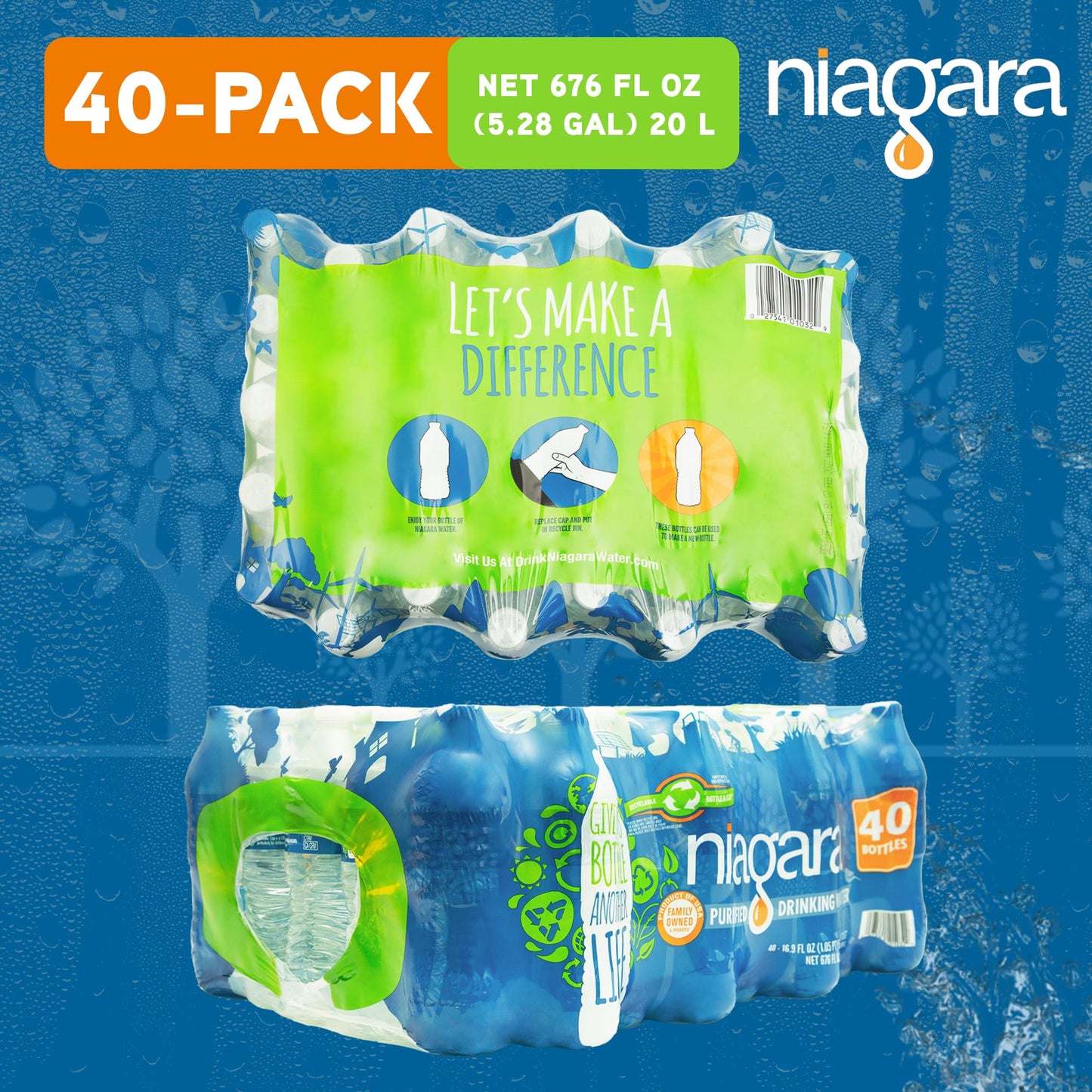 NIAGARA Purified Drinking Water Pallet - 16.9 oz Bottles - 40 Pack - 24 Cases - Half Pallet