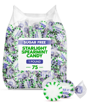 Sugar Free Starlight Spearmint Hard Candy 1 Pound - Individually Wrapped Starlight Mint Discs Hard Candy For Snacks & Treats - A