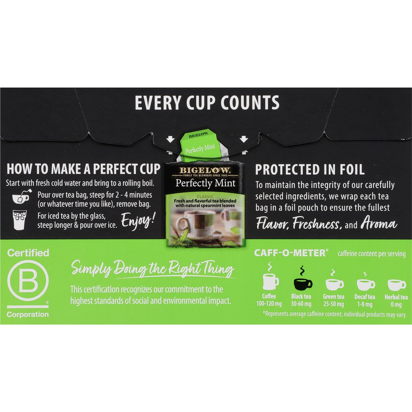 Bigelow Tea Perfectly Mint Black Tea, Caffeinated, 20 Total Tea Bags