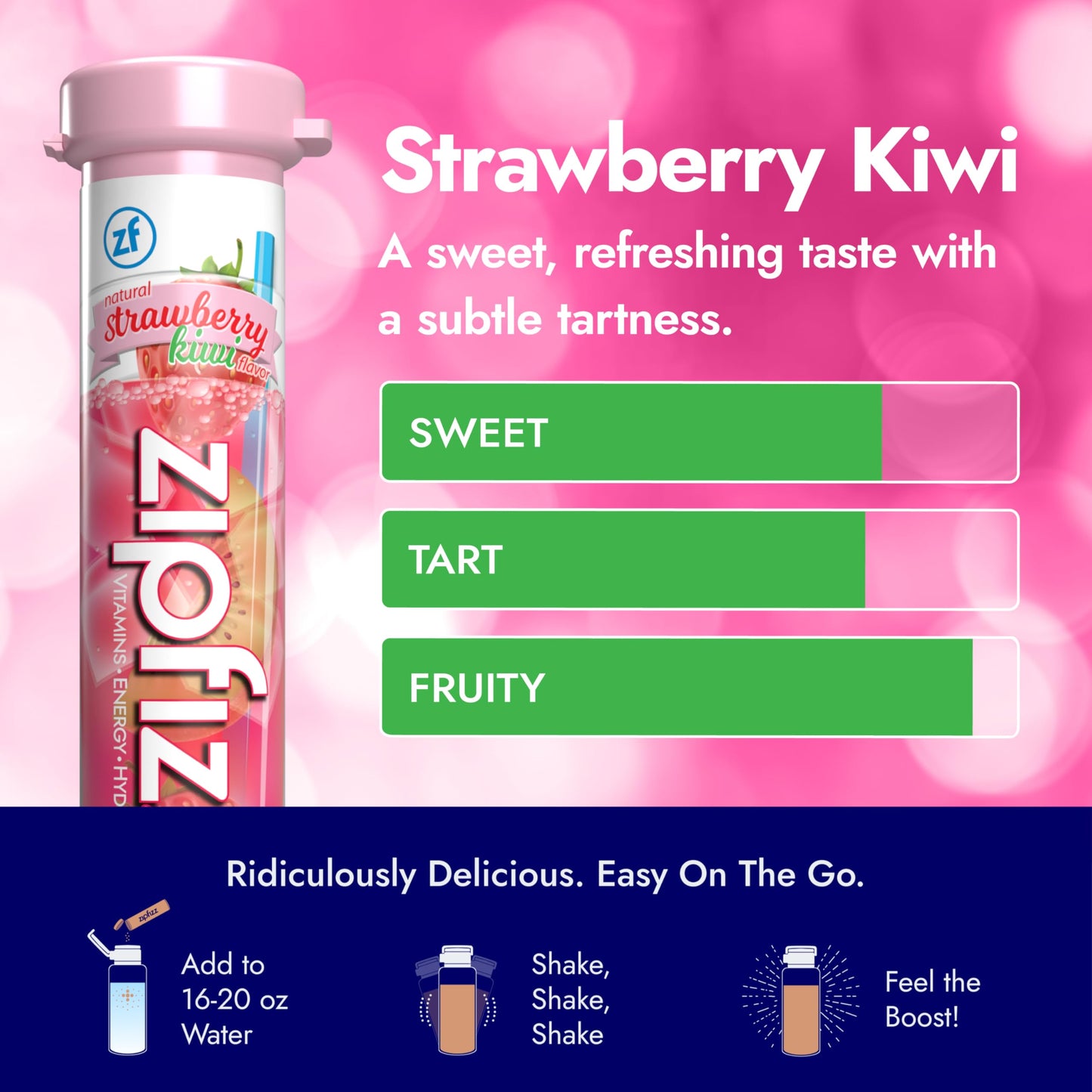 Zipfizz Daily Energy Drink Powder  Strawberry Kiwi  20 Pack | 3-in-1 Sustained Energy  Rapid Hydration  and Essential Vitamins | Sugar-Free | Electrolyte Powder | Contains Vitamin B-12 & Antioxidants