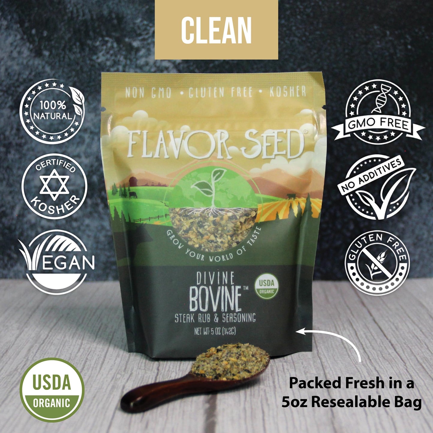 Flavor Seed Divine Bovine Organic Steak Seasoning & Rub, Gourmet Spice Blend For Cooking & Grilling Steak, Pork & Vegetables. Ca