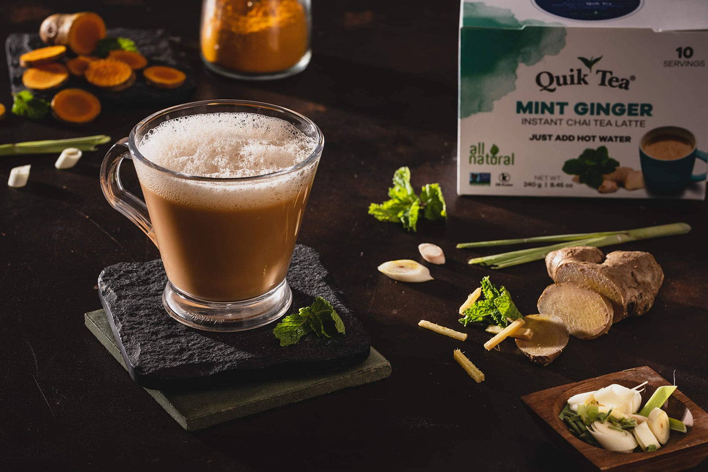Quik Tea Unsweetened Lemongrass Chai Tea Latte - 10 Count Single Box - All Natural, Preservative Free, Authentic Chai from Assam