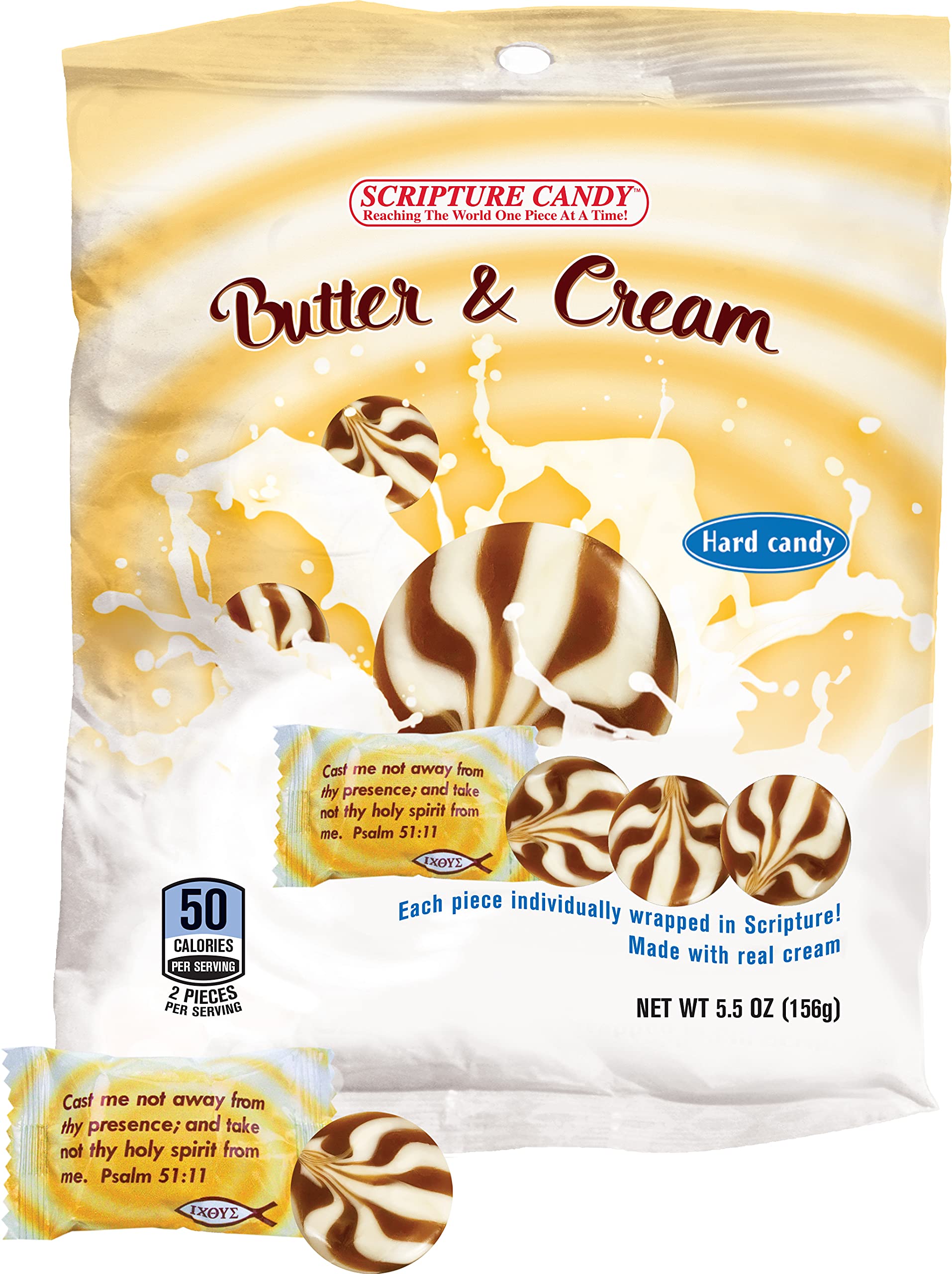 Scripture Candy, Butter & Cream Hard Candy 5.5 Ounce Bag, 25 Pieces