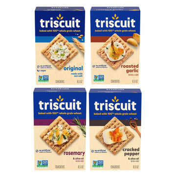 Triscuit Whole Grain Wheat Crackers 4 Flavor Variety Pack, Lunch Snacks, Bulk Snack Crackers, 4 Boxes