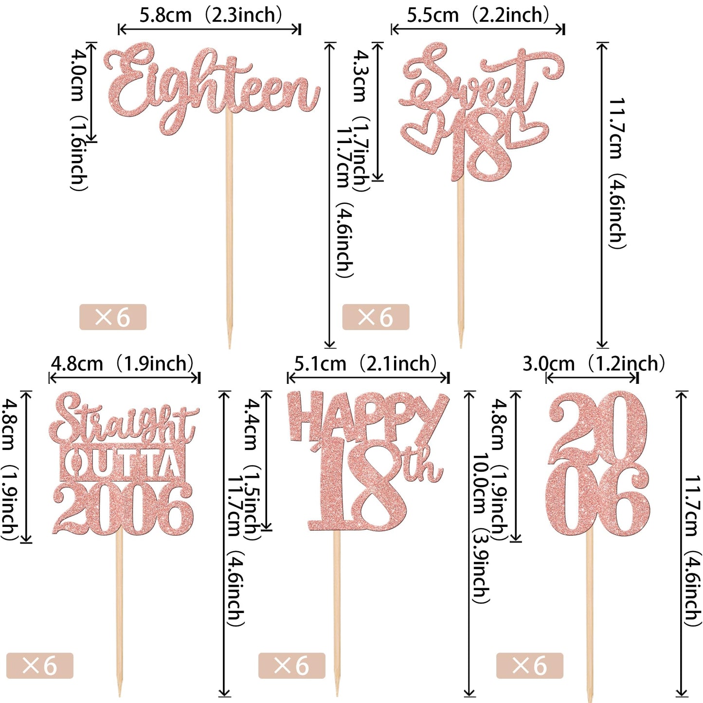 30PCS 18th Birthday Cupcake Toppers Glitter Eighteen Happy 18th Straight Outta 2006 Cupcake Picks for Cheers to 18 Years 18th Bi
