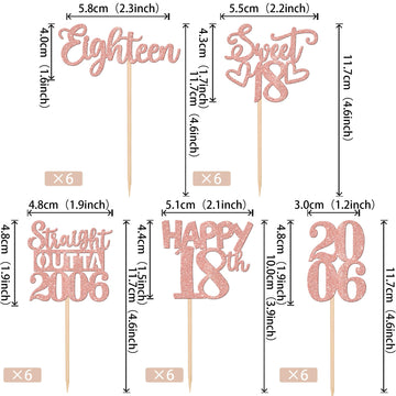30PCS 18th Birthday Cupcake Toppers Glitter Eighteen Happy 18th Straight Outta 2006 Cupcake Picks for Cheers to 18 Years 18th Bi