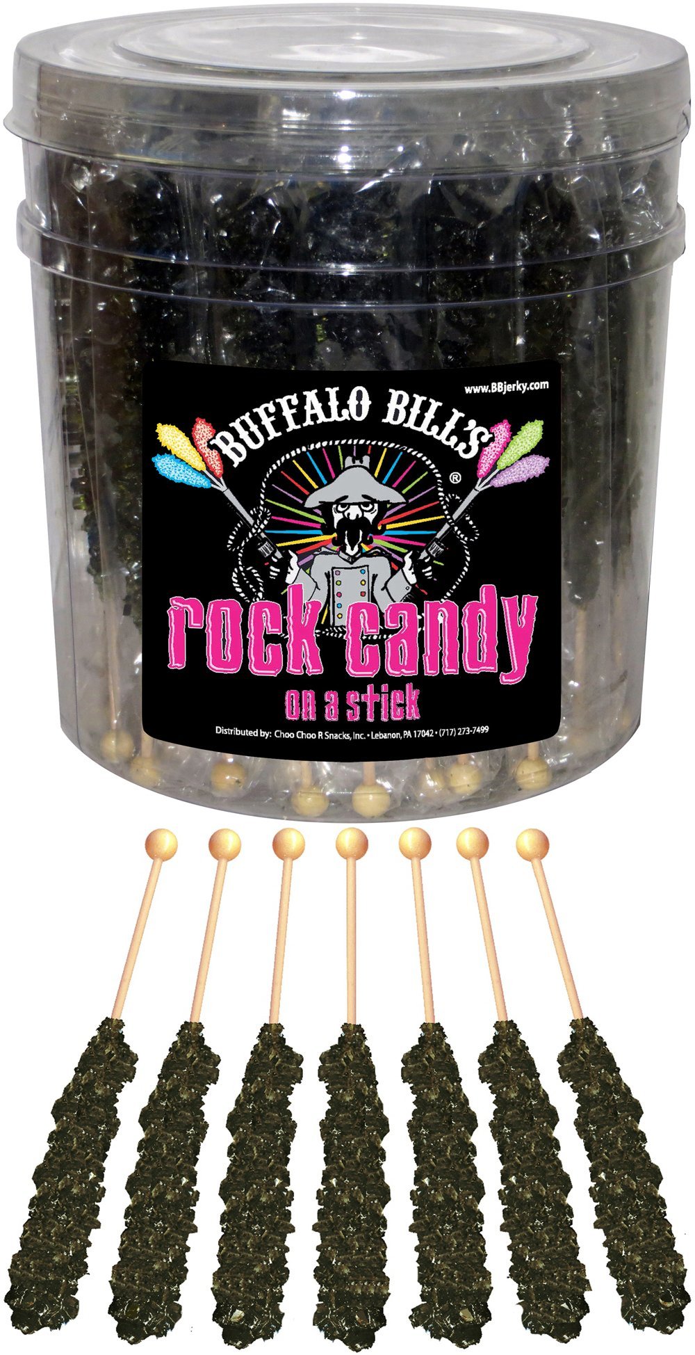 Buffalo Bills Black Cherry (Black) Rock Candy On A Stick (36-Ct Tub Black Rock Candy Crystal Sticks)