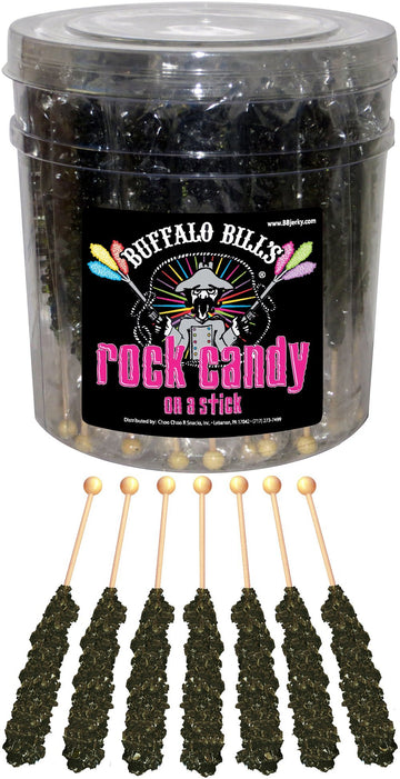 Buffalo Bills Black Cherry (Black) Rock Candy On A Stick (36-Ct Tub Black Rock Candy Crystal Sticks)