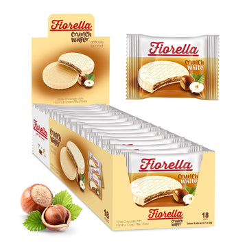 Fiorella Crunch Wafer Cookies, White Chocolate, Hazelnut Cream Filling, 18 Count, Individually Wrapped Snacks