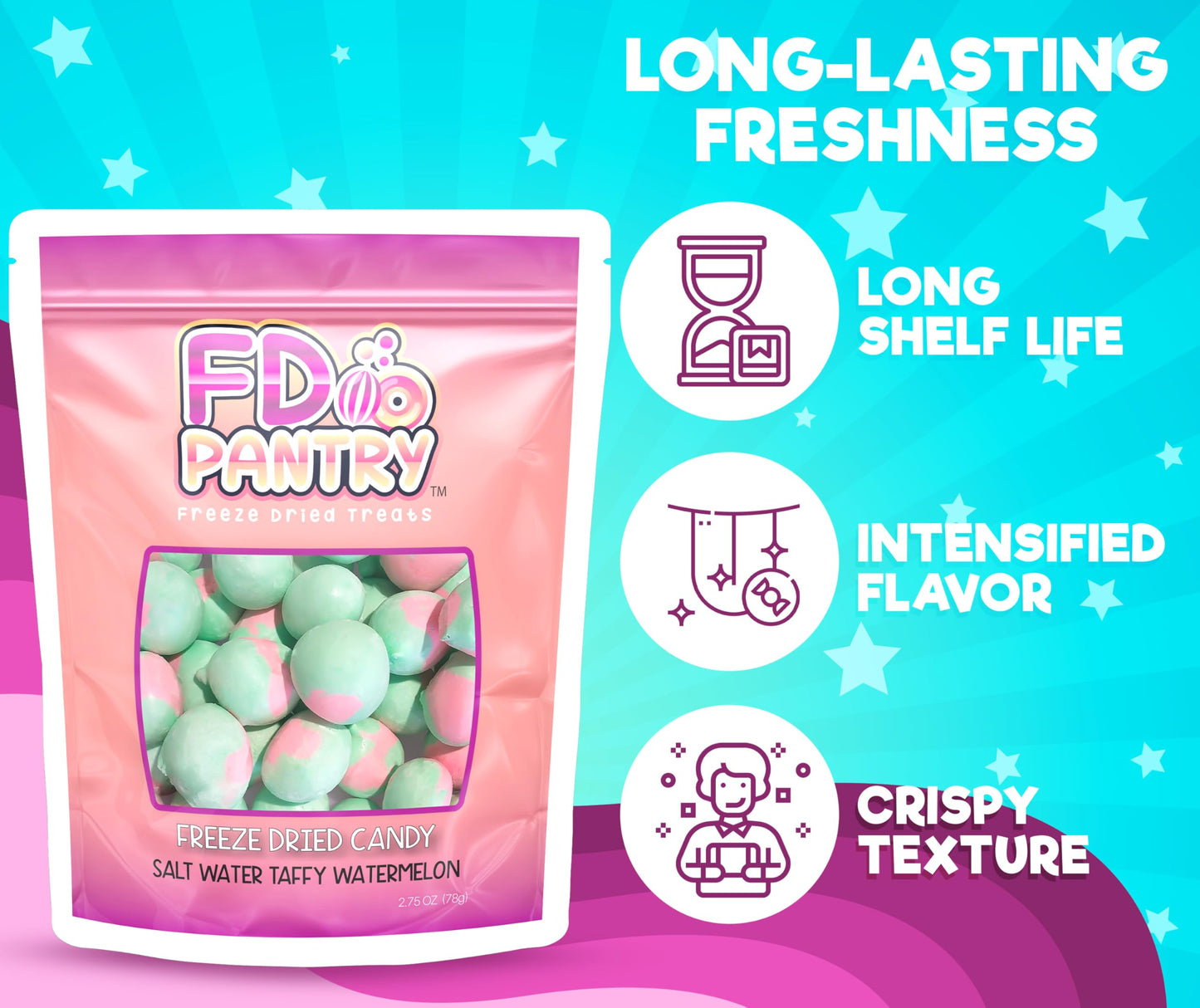 Freeze Dried Candy - Freeze Dried Salt Water Watermelon Taffy Treats (Watermelon 2.75 Oz)