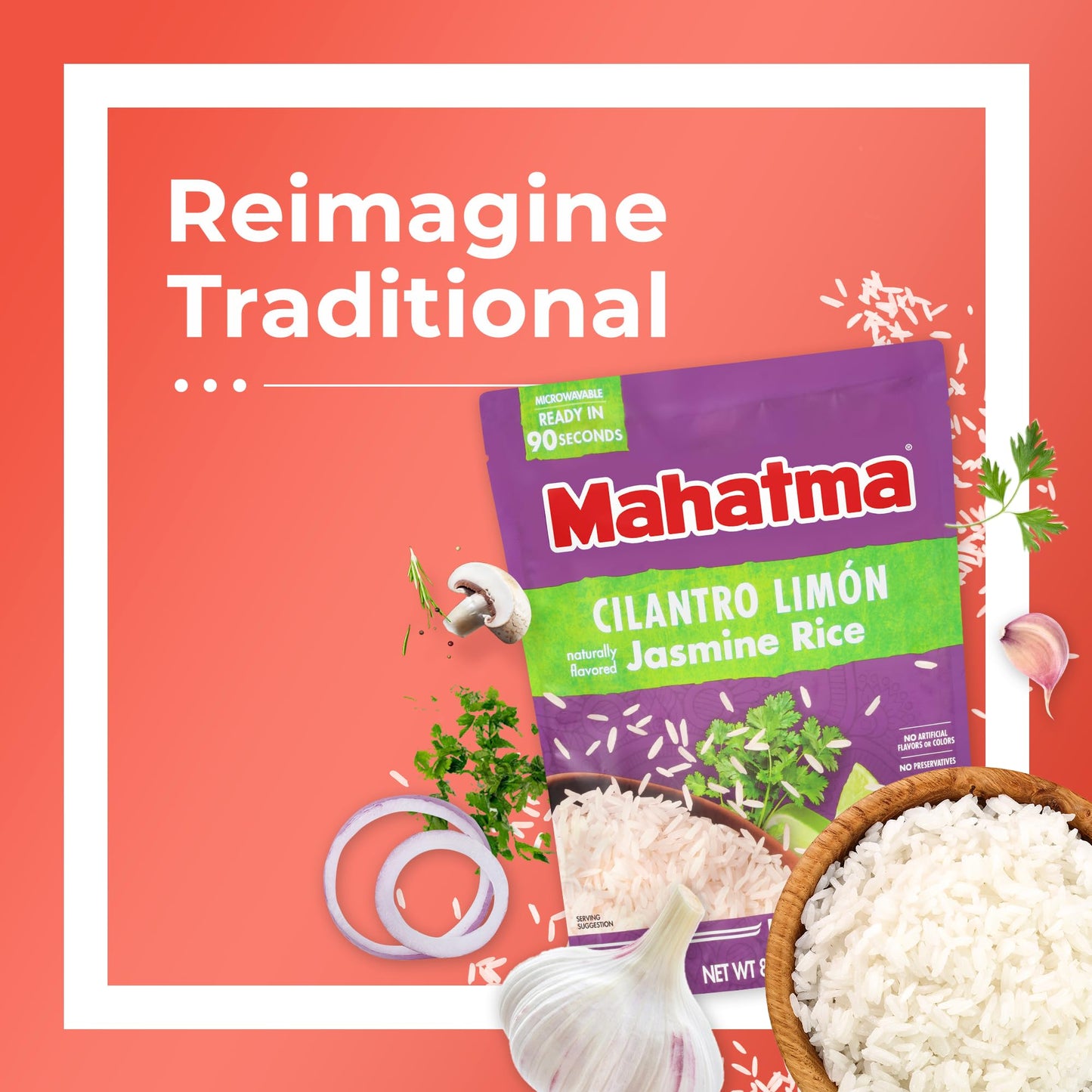Mahatma Ready to Heat Cilantro Lim  n-Flavored Jasmine Rice, Precooked Rice, Microwaveable in 90 Seconds, 8.8 Ounces, Pack of 6