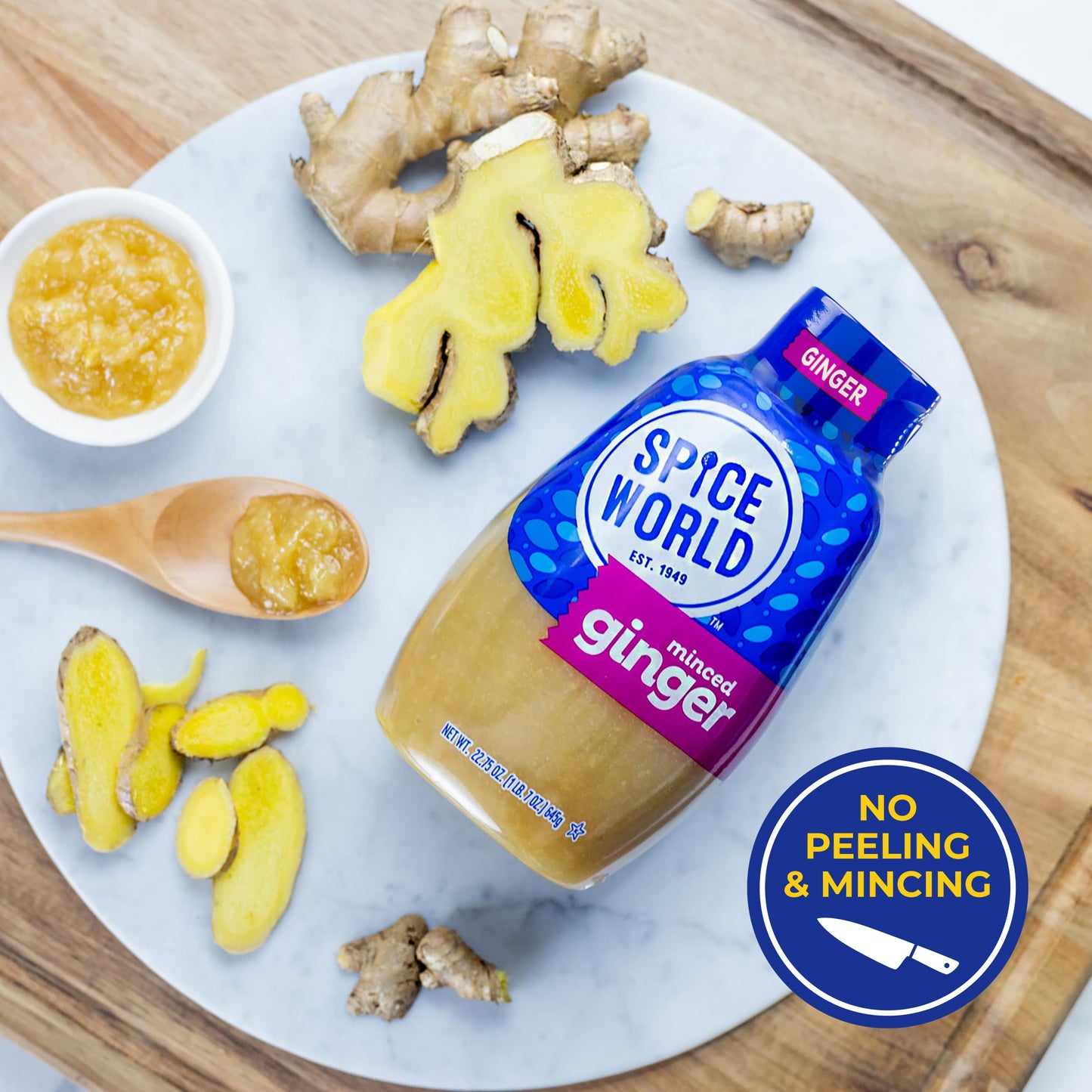 Spice World Squeezable Minced Ginger - 22.75Oz Ready-To-Use Perfect For Stir Fry, Marinades, & More - Simply Squeeze The Ginger